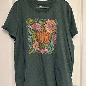 Maurices Pumpkin Flowers Forest Green Oversized Tee